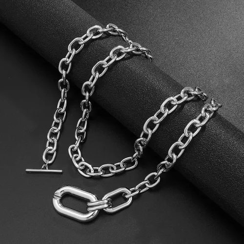Vista 4 de Sgoeths 2 collares gruesos y en capas cadena de mosquetón de eslabones cubanos joyería punk hip-hop (dorado), Metal, No es una piedra preciosa