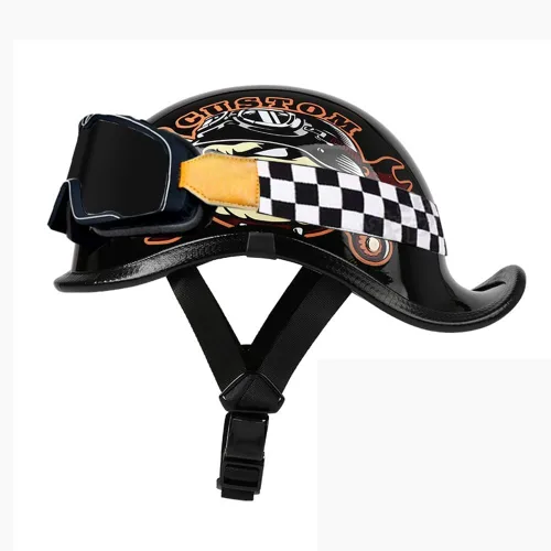 Vista 10 de Medio casco de motocicleta vintage, aprobado por el DOT, para adultos, casco convertible vintage para scooters, ciclomotores, cascos de motocicleta