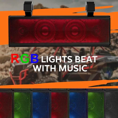 Vista 7 de Barra de sonido UTV de 17 pulgadas, barra de sonido para carrito de golf, Bluetooth IP65, impermeable, 400 W, amplificada con iluminación RGB
