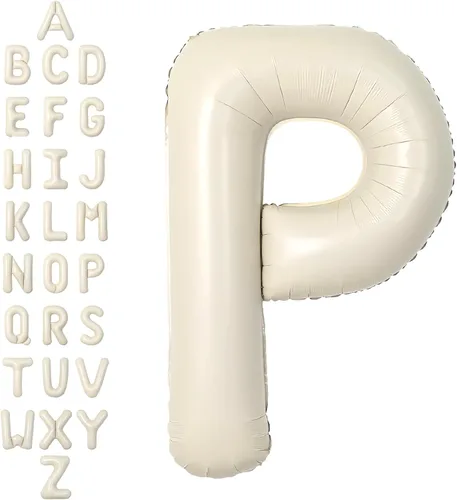 Vista 34 de SUWEN Globos de helio grandes de 102 cm (40 pulgadas) con letra S en color crema. Globos grandes de papel de aluminio con letra en helio, de A a Z.