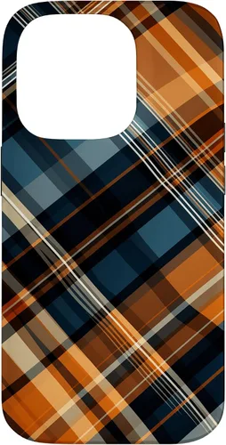 Vista 17 de Funda para iPhone 16 Navy Black and Orange Plaid Halloween Otoño Calabazas