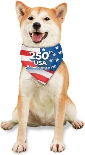 Vista 2 de Jeiento 250th USA Anniversary Dog Bandana American Flag Dogs Bandana for Pet Puppy Kitten,Washable Comfort Triangle Dog Scarf for Boy Girl Festival