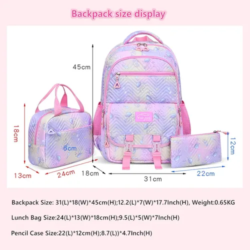 Vista 3 de Mfikaryi Mochila para niñas, 3 piezas con lonchera, mochila para niñas, Rosa claro, Moda