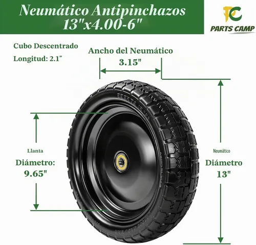 Vista 2 de Parts Camp para carritos Gorila Ruedas de 13 pulgadas, neumáticos de repuesto para carritos Gorila de 4.00-6, neumático y rueda sólidos sin