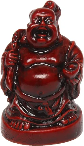 Vista 6 de Juego de 6 figuras de Buda sonriente de la suerte feliz de Buda, 1 pulgada, color rojo