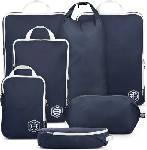 Vista 18 de TRIPPED Travel Gear Juego de 7 cubos de embalaje de compresión grandes para Negro