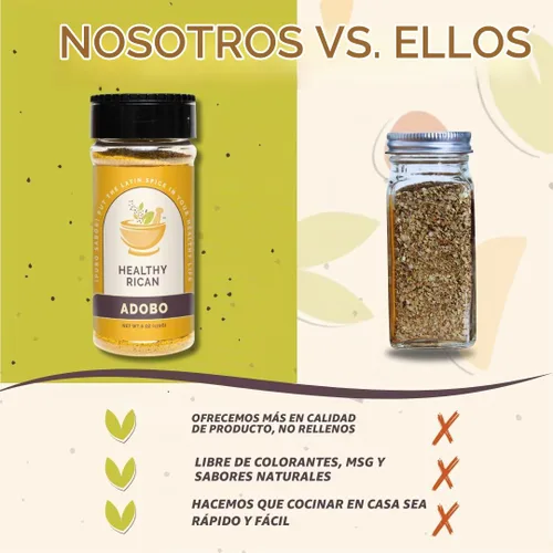 Vista 4 de Healthy Rican Adobo Sazón Sofrito Condimento y Hierbas Mixto en Polvo Sin OMG Sin Conservantes Sin MSG Sin Colorantes Artificiales Sin Gluten Apto