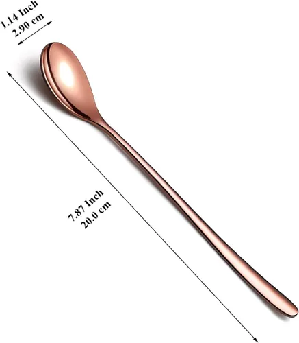 Vista 2 de Evanda Juego de 12 cucharas de té helado de mango largo de oro rosa, cucharaditas de acero inoxidable chapadas en titanio, cucharas para remover