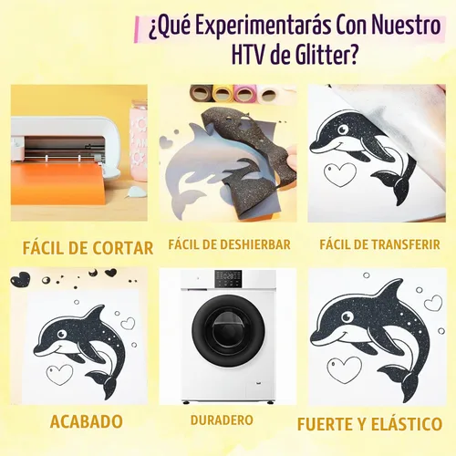 Vista 5 de Rollos de vinilo de transferencia de calor con purpurina negra, vinilo HTV de hierro negro de 12 pulgadas x 5 pies, vinilo para planchar para Negro