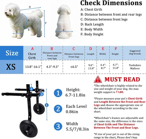 Vista 3 de Silla de ruedas para perros para patas traseras, silla de ruedas ajustable para perros pequeños con marco de 0.069 pulgadas de grosor, carrito