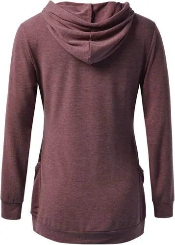 Vista 3 de GINKANA Sudadera con capucha para mujer, manga larga, con botones, decoración con bolsillos, camisas, túnica