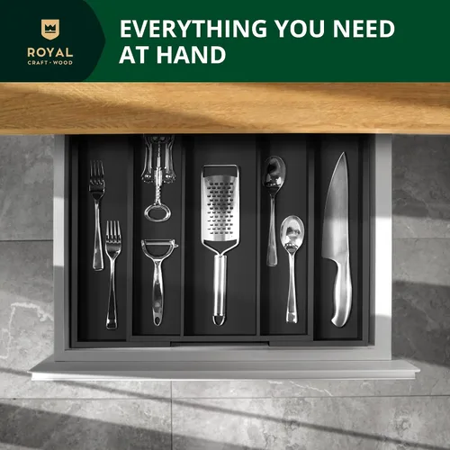 Vista 3 de ROYAL CRAFT WOOD Organizador de cajones de cocina de bambú de lujo, organizador de cubiertos, soporte para utensilios y bandeja de cubiertos