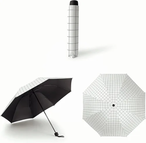 Vista 7 de URAWESO Plaid Parasol Sun Protection UV Blocking Compact Folding Travel Umbrella for Walking