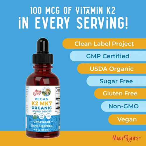 Vista 8 de MaryRuth’s Gotas Líquidas de Vitamina K2 MK7 Orgánicas USDA para Adultos y Niños Obtenidas de Natto Menaquinona- 7 Vitamina K2 Vegana