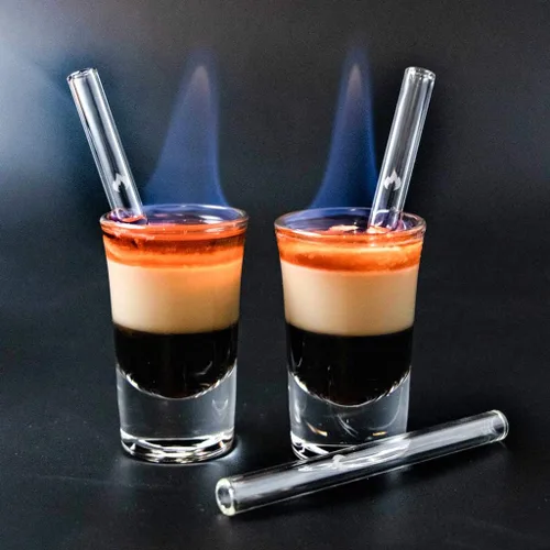 Vista 4 de HALM - Pajitas de vidrio – 6 popotes cortos reutilizables de 4 pulgadas + cepillo de limpieza sin plástico perfecto para B52 y vasos de chupito