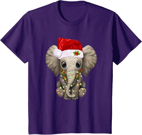 Vista 21 de Lindo elefante de Navidad luz divertido elefante amante de Navidad regalo camiseta Negro