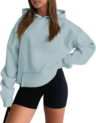 Vista 25 de onlypuff Sudadera casual con capucha para mujer, de manga larga, con bolsillo de canguro, hombro caído