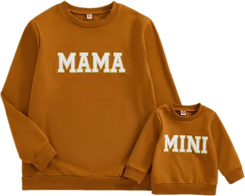 Vista 11 de Mommy and Me - Conjunto familiar de manga larga con cuello redondo y estampado de letras Rosado Rojo