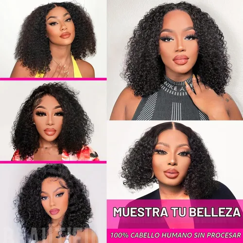 Vista 8 de AISI Cyrly - Peluca de cabello humano estilo Bob de 1800 % de densidad, sin pegamento, con cierre de encaje HD de 5 x 5, pelucas rizadas de cabello