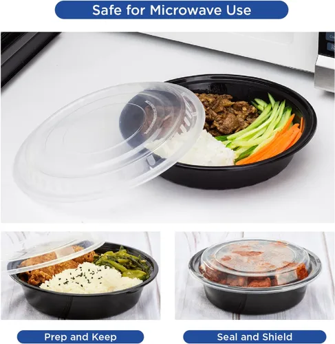 Vista 5 de Karat Contenedores para preparación de comidas [16 oz - 150 unidades] Recipientes para llevar reutilizables y desechables con tapas - Loncheras