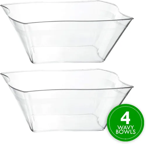 Vista 7 de PLASTICPRO Cuencos desechables de plástico cuadrados con diseño de ondas, resistentes para aperitivos o ensaladas de fiesta (4, medianos)