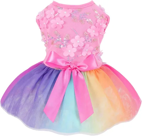 Vista 23 de Yikeyo Vestido de perro para primavera y verano, ropa de perro para perros pequeños, falda para perros pequeños, vestidos de cachorro, vestido