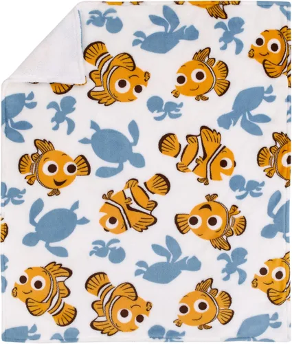 Vista 2 de Disney Finding Nemo - Manta de sherpa súper suave para bebé con diseño de tortugas marinas color naranja, verde azulado y blanco