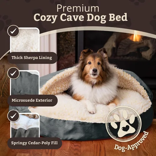 Vista 2 de Snoozer Cama de lujo de microsuede acogedora estilo cueva para mascotas, pequeña, antracita