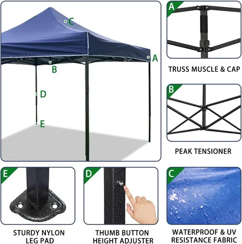 Vista 5 de FDW Tienda de campaña, toldo comercial instantáneo de 10 x 10 pies, toldo ajustable impermeable 300D con bolsa de transporte con ruedas, 4 bolsas
