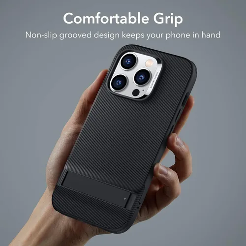 Vista 5 de ESR Funda para iPhone 14 Pro, 3 Modos de Soporte, Protección contra Caídas de Grado Militar, Compatible con Carga Inalámbrica, Cubierta Trasera Negro