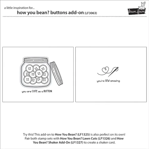 Vista 2 de Lawn Fawn LF3063 How You Bean? Botones Add-On 3X4 Clear Stamp Set