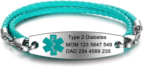 Vista 12 de JF.JEWELRY Pulseras de alerta médica personalizadas personalizadas para mujeres y hombres 3 capas de cuero trenzado negro pulseras médicas