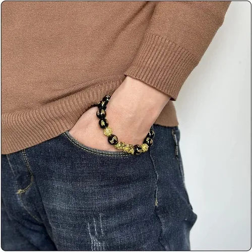 Vista 4 de Pulsera de la riqueza del Feng Shui de la manera Pi Xiu Pulsera de obsidiana