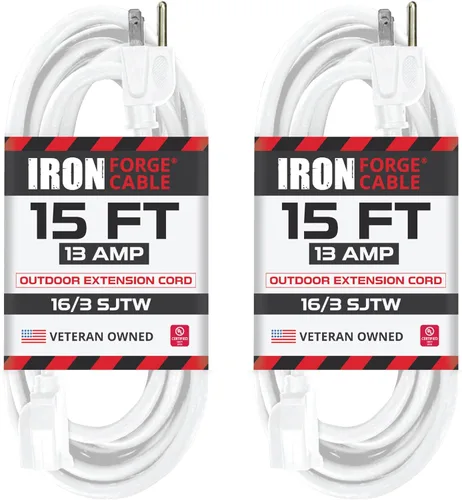 Vista 16 de Iron Forge Cable Cable de extensión resistente a la intemperie de 6 pies para exteriores, cable de extensión SJTW 16/3 blanco resistente, 3 puntas