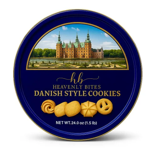 Vista 7 de Heavenly Bites Galletas de mantequilla estilo danés en lata de metal, 12 onzas