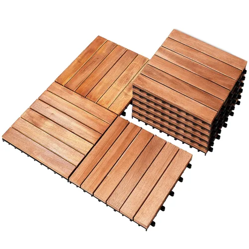 Vista 26 de PrimeZone - 9 azulejos entrelazados de madera de acacia sólida para terraza, patio, 12 x 12 pulgadas, impermeables, para interiores y exteriores