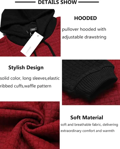 Vista 5 de COOFANDY - Sudadera con capucha para hombre, casual, de manga larga, con cordón ajustable y tejido de punto de gofre