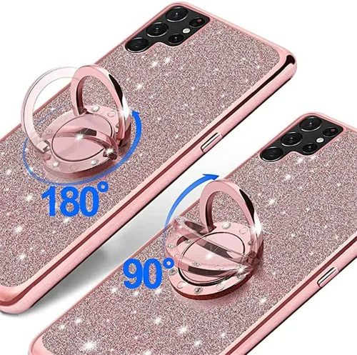 Vista 3 de Funda protectora para Samsung Galaxy S23 Ultra Glitter Crystal Butterfly Heart Floral Slim TPU Luxury Bling Cute Funda protectora con soporte +