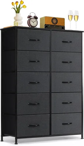 Vista 34 de Cómoda de 7 cajones para dormitorio, tela organizadora de almacenamiento Marrón