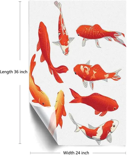 Vista 2 de Koi Fish - Película de adherencia estática para ventana, imagen de fortuna china y tranquilidad de poder de Koi, película de vinilo estático blanco