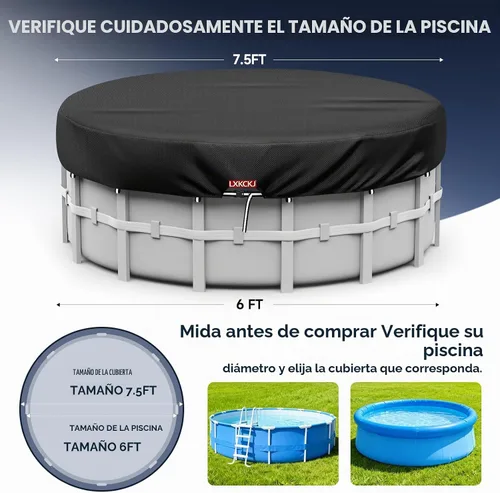 Vista 2 de LXKCKJ Cubierta de Piscina Redonda de 6 Pies, Cubiertas Solares para Piscinas Sobre el Suelo, Cubiertas de Piscina de Tanque de Almacenamiento Negro