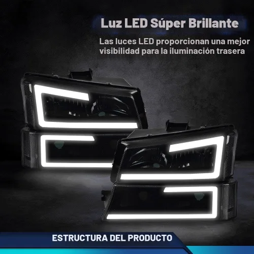 Vista 6 de PIT66 Conjunto de faros delanteros LED compatible con Chevy Silverado 1500 2500 3500 HD modelo 2003-2006 compatible con Avalanche 1500 2500 Fit sin