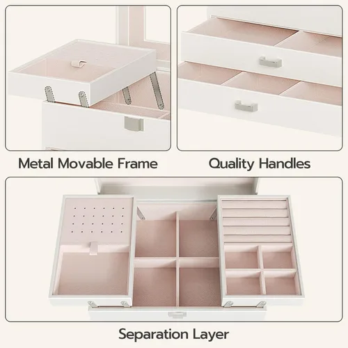 Vista 4 de HOOBRO Joyero para mujer organizador de joyas grande de 4 niveles organizador de joyas de viaje con tapa de cristal amplio espacio de almacenamiento
