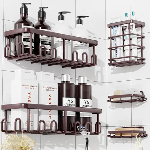 Vista 15 de YASONIC Shower Caddy Adhesive, Rustproof Shower Organizer, Wall Shower Rack Negro