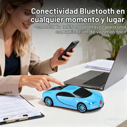 Vista 7 de WSTER Altavoz Bluetooth de lujo modelo de automóvil deportivo con sonido HD, emparejamiento estéreo TWS, pantalla de visualización, micrófono Azul