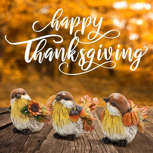 Vista 5 de Hodao Decoración de pájaros de calabaza de Acción de Gracias de 3.5 pulgadas de altura, pájaros hechos a mano para decoración de otoño, regalo