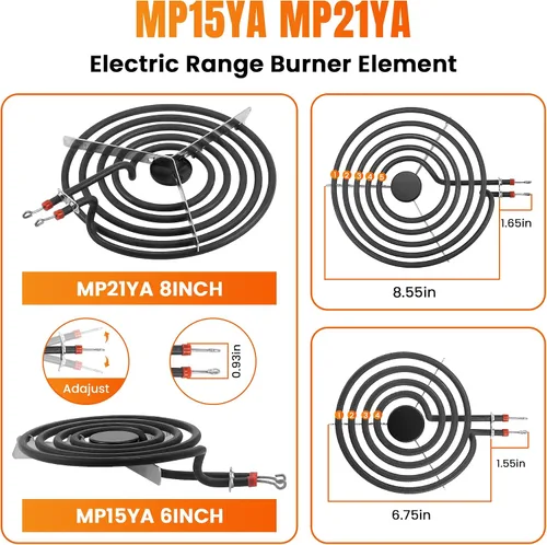 Vista 3 de Sartenes de goteo para estufa eléctrica y quemador de estufa MP22YA de repuesto para estufa eléctrica W-hirlpool Ken-more Ama-na, 2 x 6 pulgadas y 2