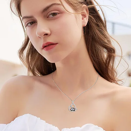 Vista 3 de lotus & leaf Penguin Necklace Sterling Silver HeartMoon Pendant Necklace Penguin Gifts for Women Girls