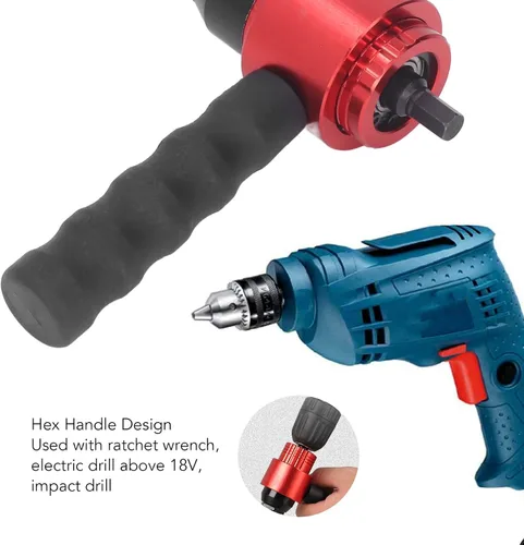 Vista 4 de Zooke Adaptador de pistola de remache eléctrico, herramienta de tuerca de remache inalámbrica con 5 cabezales de remache y llave de mango, kit