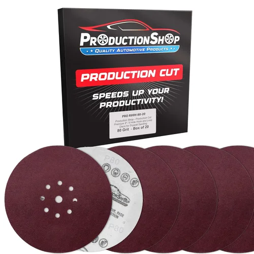 Vista 7 de ProductionShop Discos de lijado de grano 60 con patrón rojo de 9 agujeros de 9 pulgadas, caja de 20 – Papel de lija sin polvo con respaldo de gancho